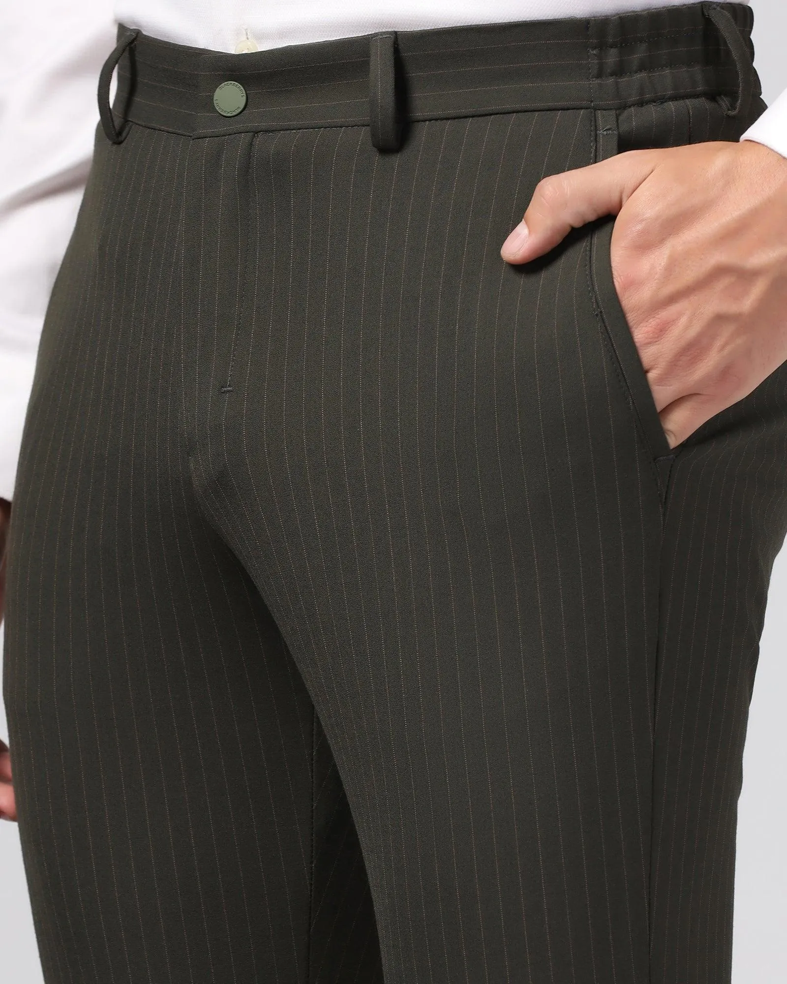 Super Slim Phoenix Formal Olive Stripe Trouser - Wiper