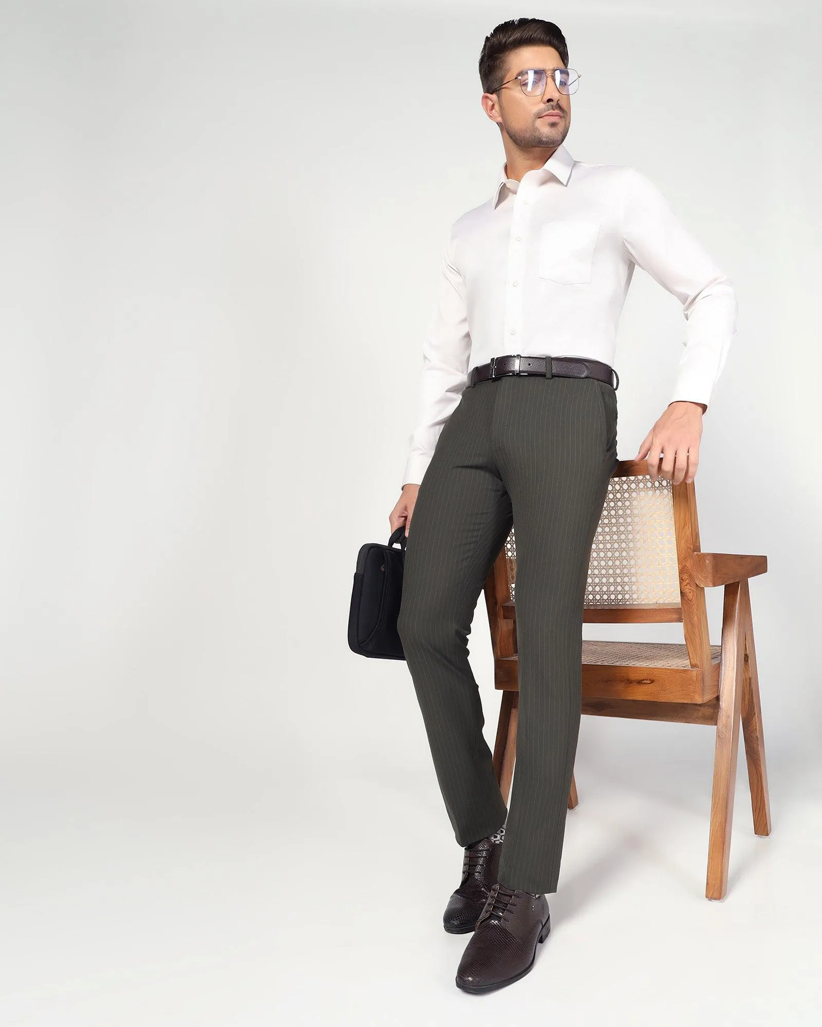 Super Slim Phoenix Formal Olive Stripe Trouser - Wiper