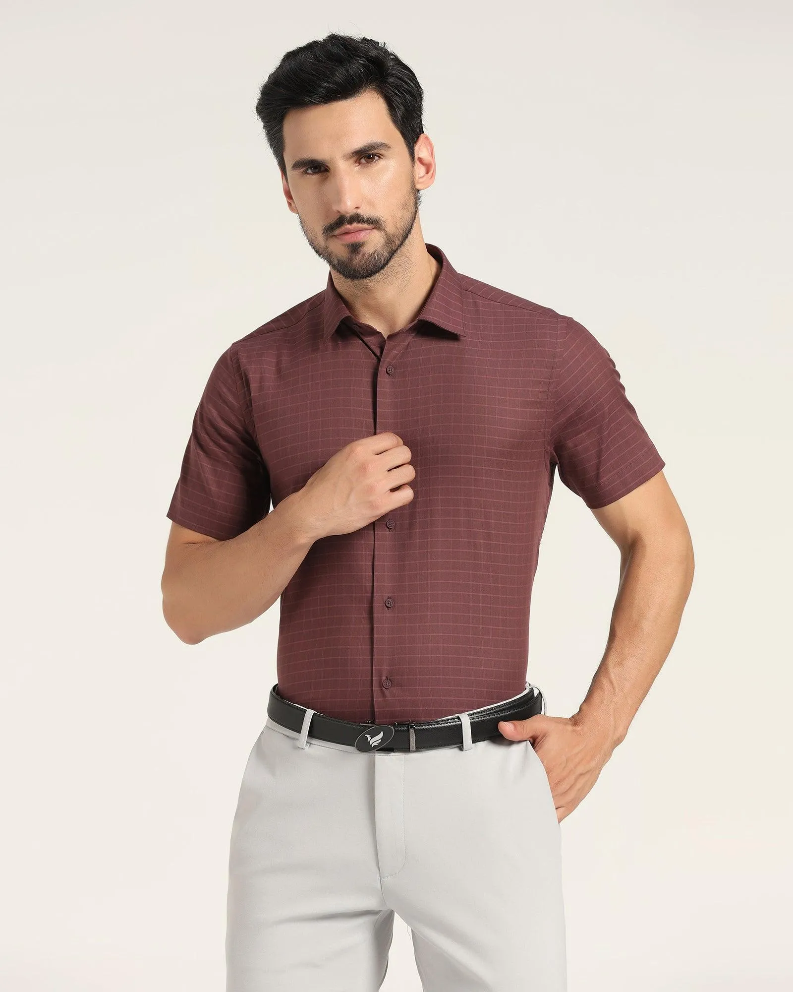 TechPro Formal Half Sleeve Dusty Pink Check Shirt - Becki