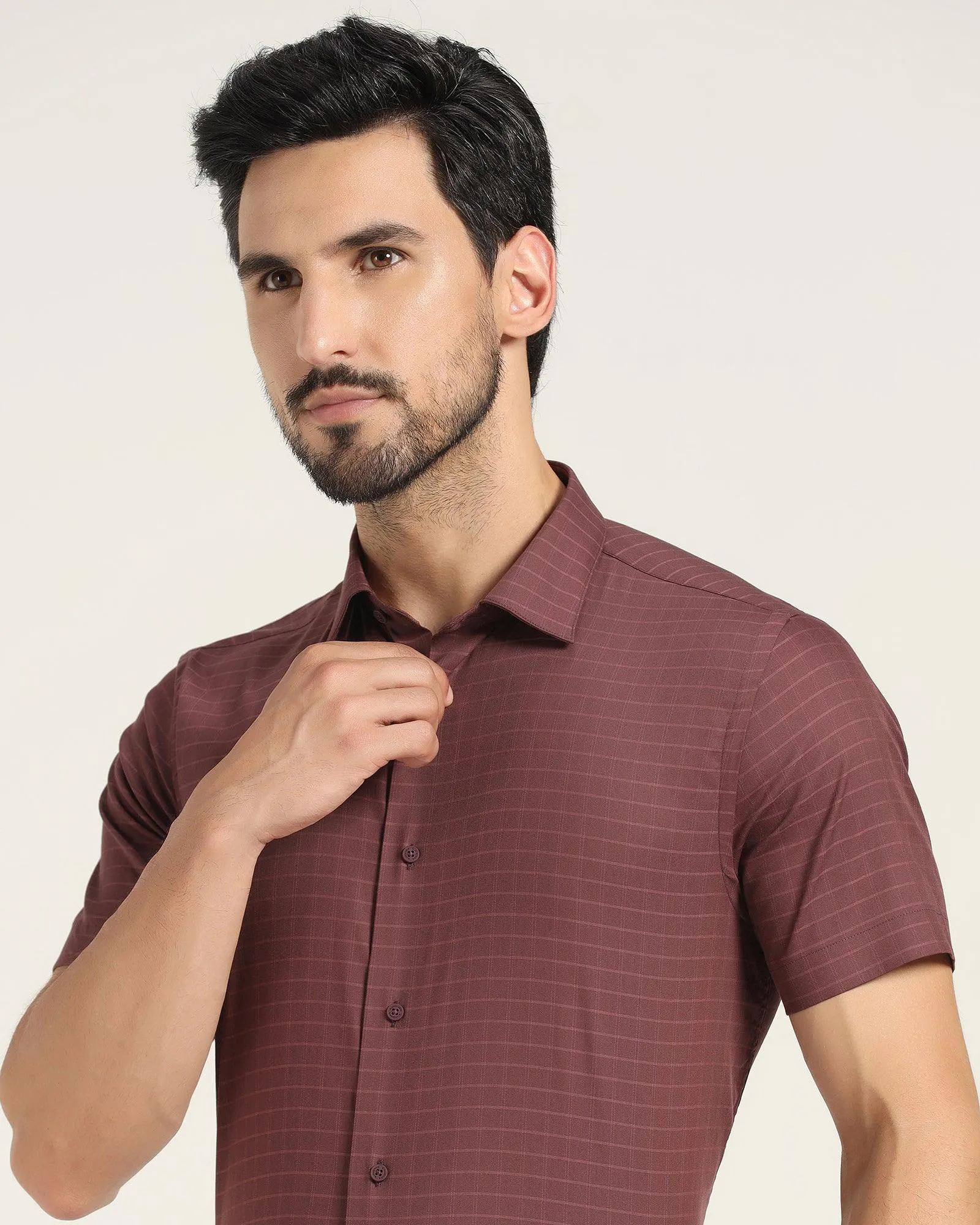 TechPro Formal Half Sleeve Dusty Pink Check Shirt - Becki