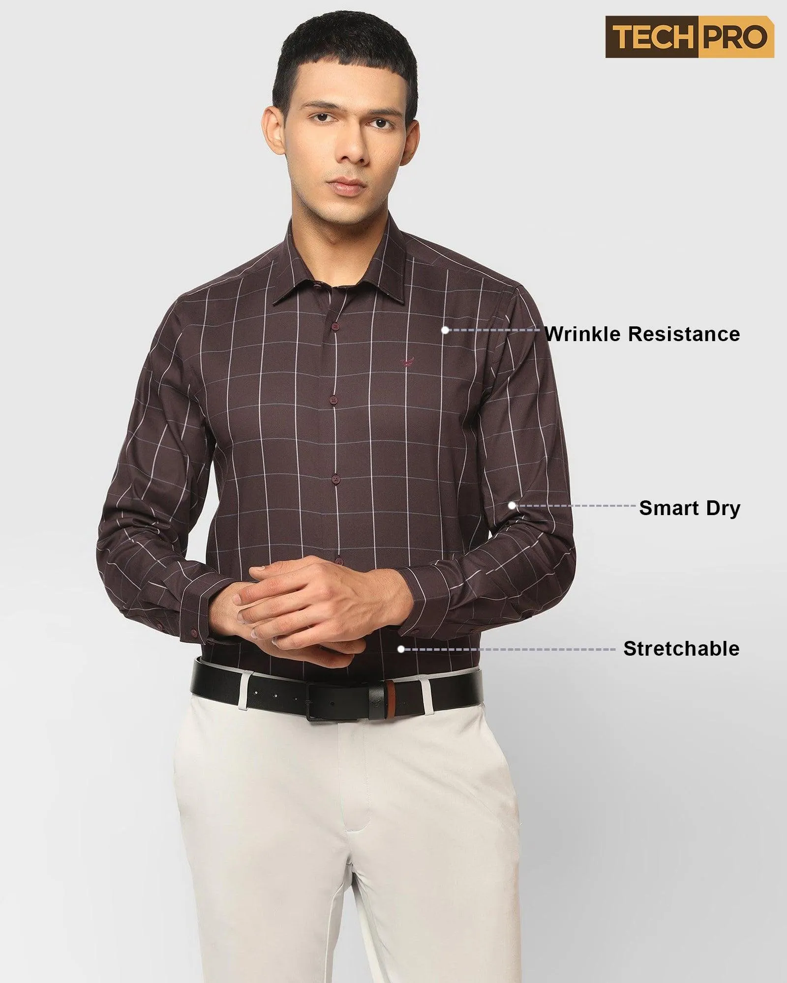 TechPro Formal Plum Check Shirt - Digo