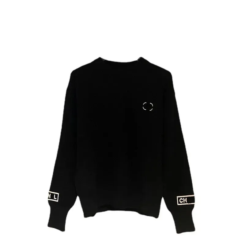 Top Quality Autumn Winter Women's Knitted Sweater O-Neck Sweatshirts with Letters for Women Hip Hop Hoodies Black White 2Colors 70913E