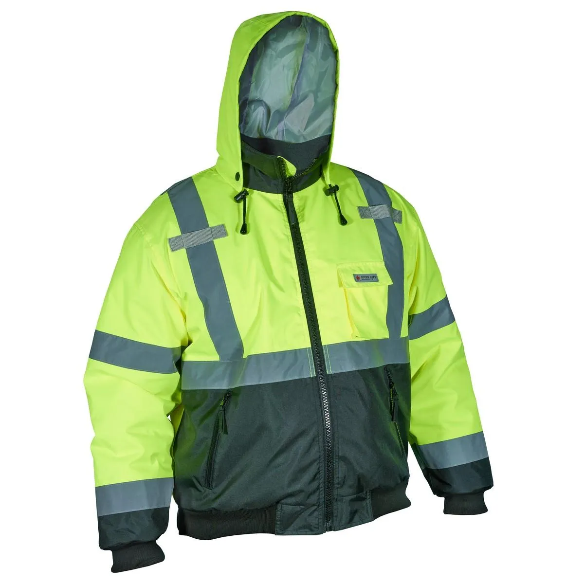 VBBCL3LL MCR Safety Value Bomber Jacket, Class 3, Insulated, Lime/black, Zipper Front, Large