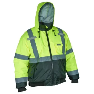 VBBCL3LXL MCR Safety Value Bomber Jacket, Class 3, Insulated, Lime/black, Zipper Front, X-Large