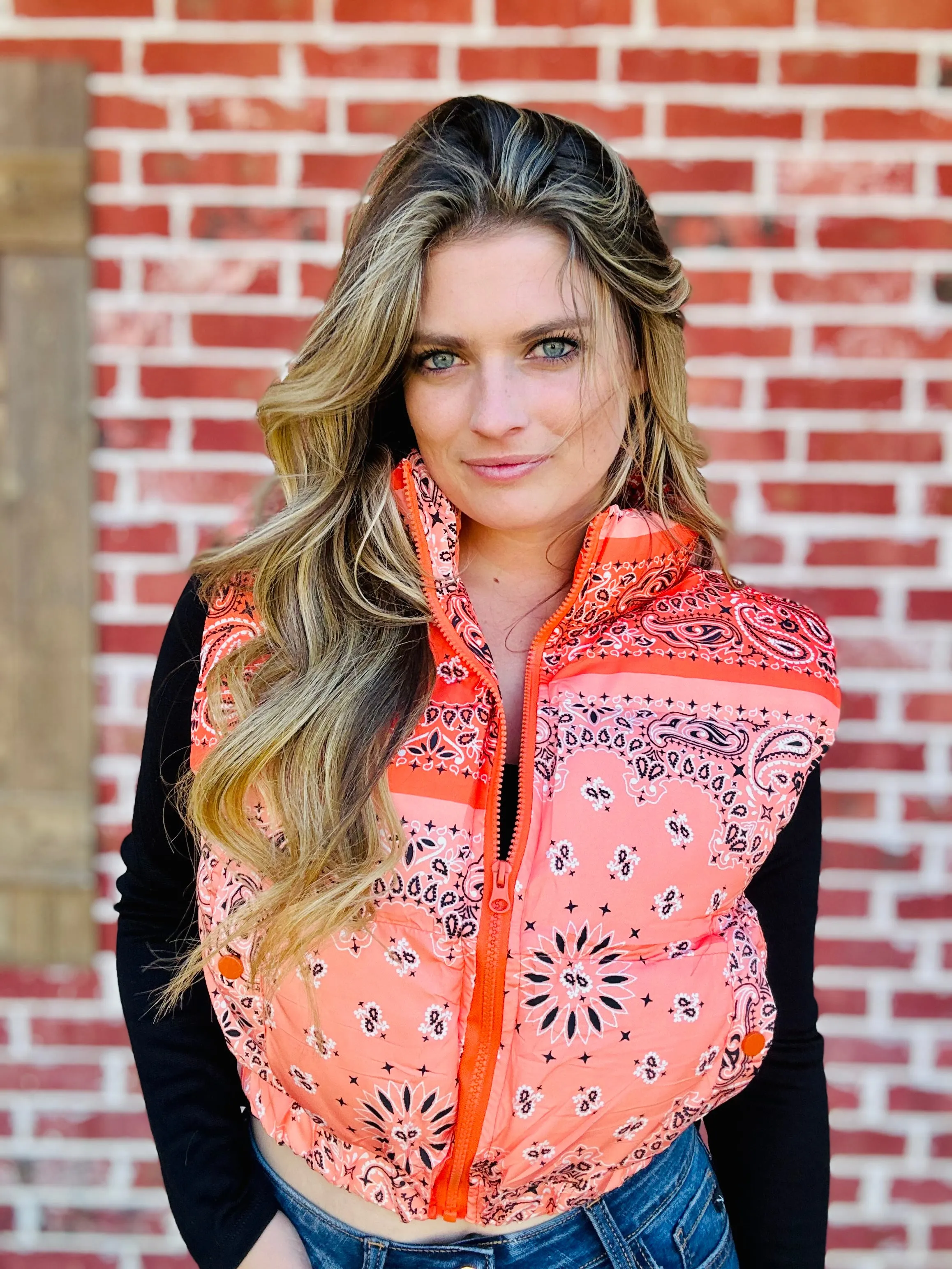 Wild Terrain Paisley Puffer Vest - Orange