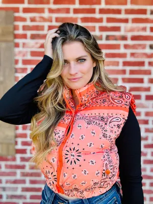 Wild Terrain Paisley Puffer Vest - Orange