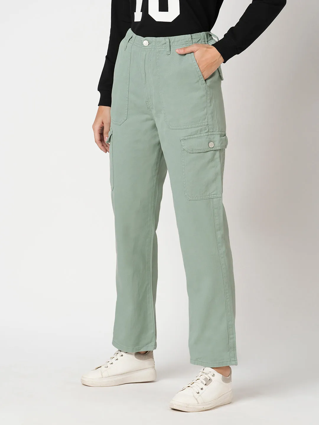 Women Mint Green High Rise Cargo