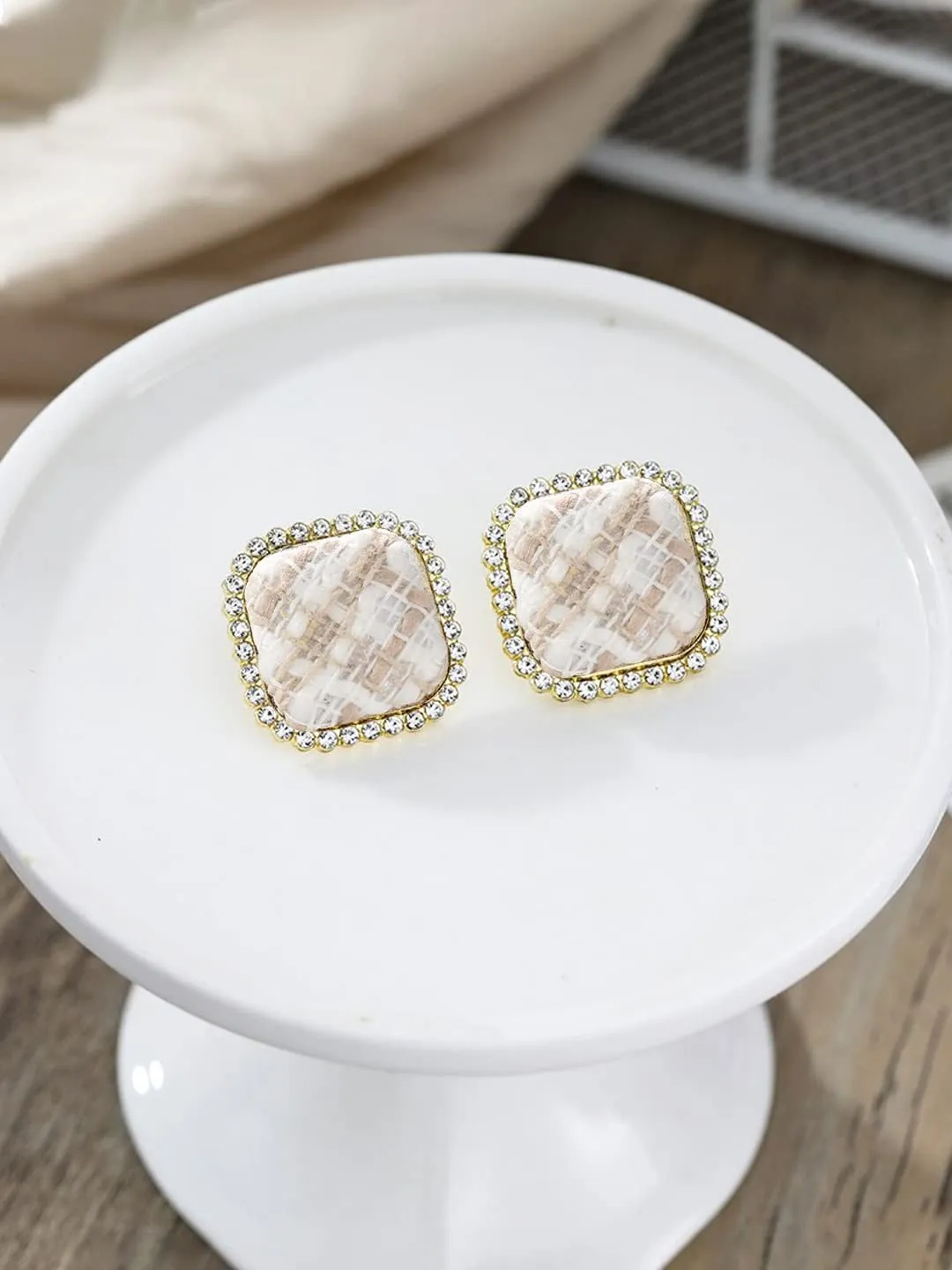 Yellow Chimes Earrings For Women Adorable Square Shaped Crystal Beaded Stud Earrings For Women and Girls