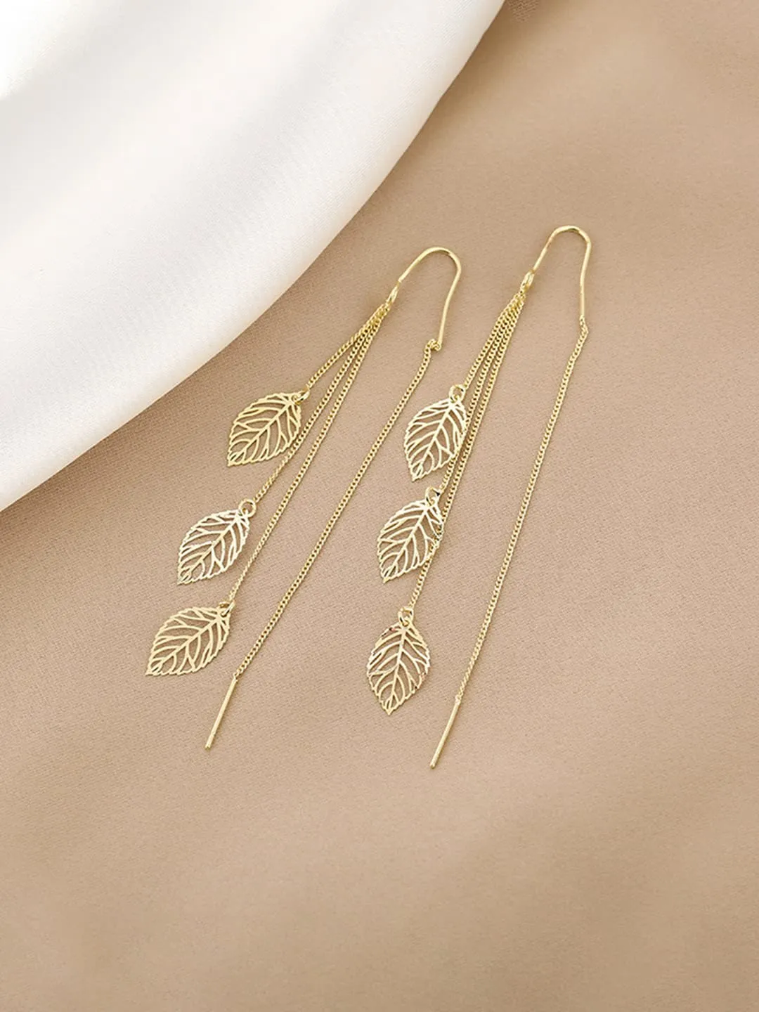 Yellow Chimes Earrings For Women Gold Tone Chain With Leaf Hanging Dangle Earrings For Women and Girls