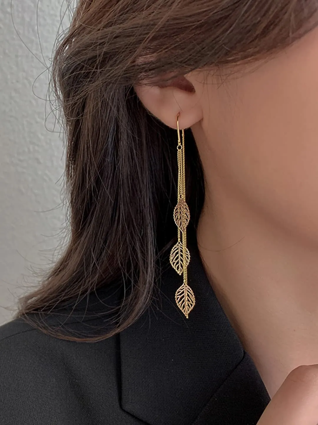 Yellow Chimes Earrings For Women Gold Tone Chain With Leaf Hanging Dangle Earrings For Women and Girls