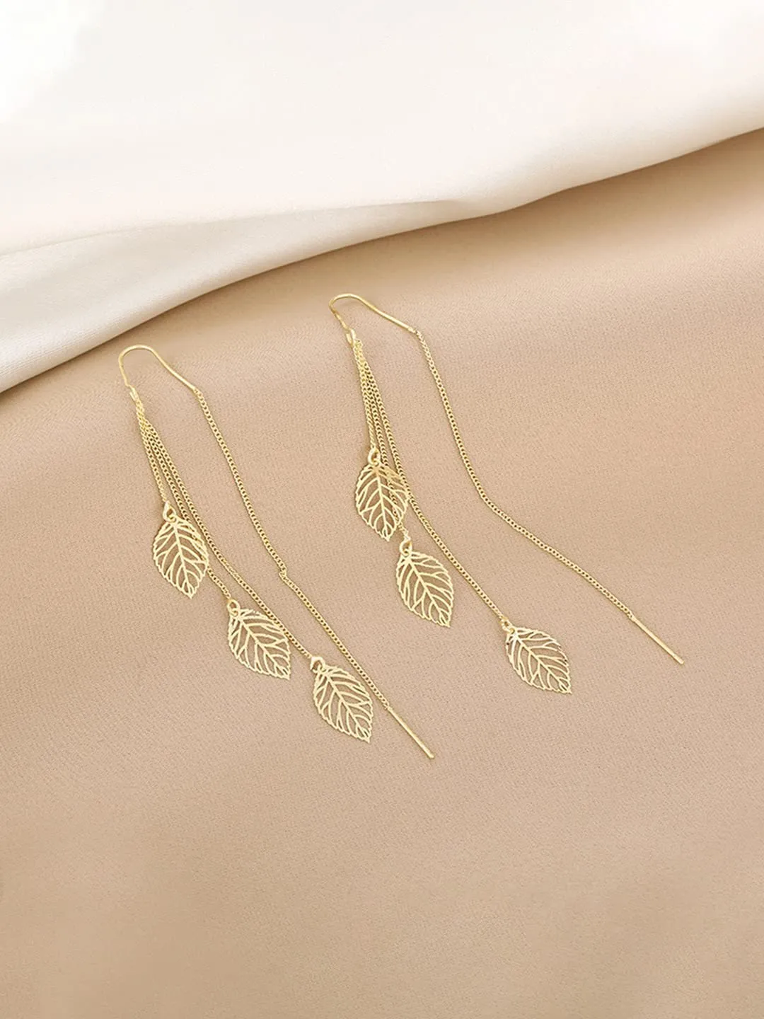 Yellow Chimes Earrings For Women Gold Tone Chain With Leaf Hanging Dangle Earrings For Women and Girls