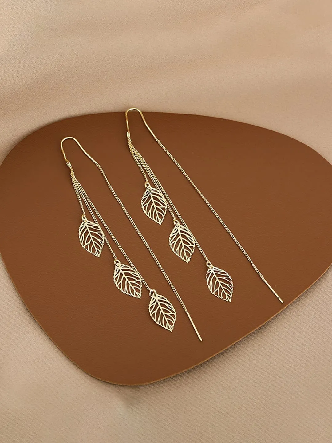 Yellow Chimes Earrings For Women Gold Tone Chain With Leaf Hanging Dangle Earrings For Women and Girls