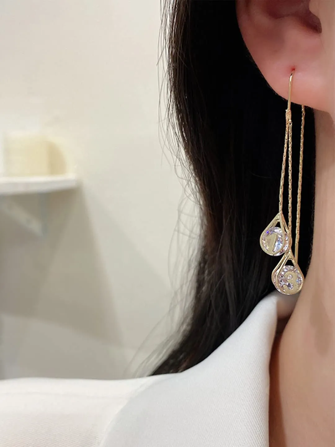 Yellow Chimes Earrings For Women Gold Toned Crystal Studded Tear Drop Shape Chain Tassel Dangler Earrings For Women and Girls