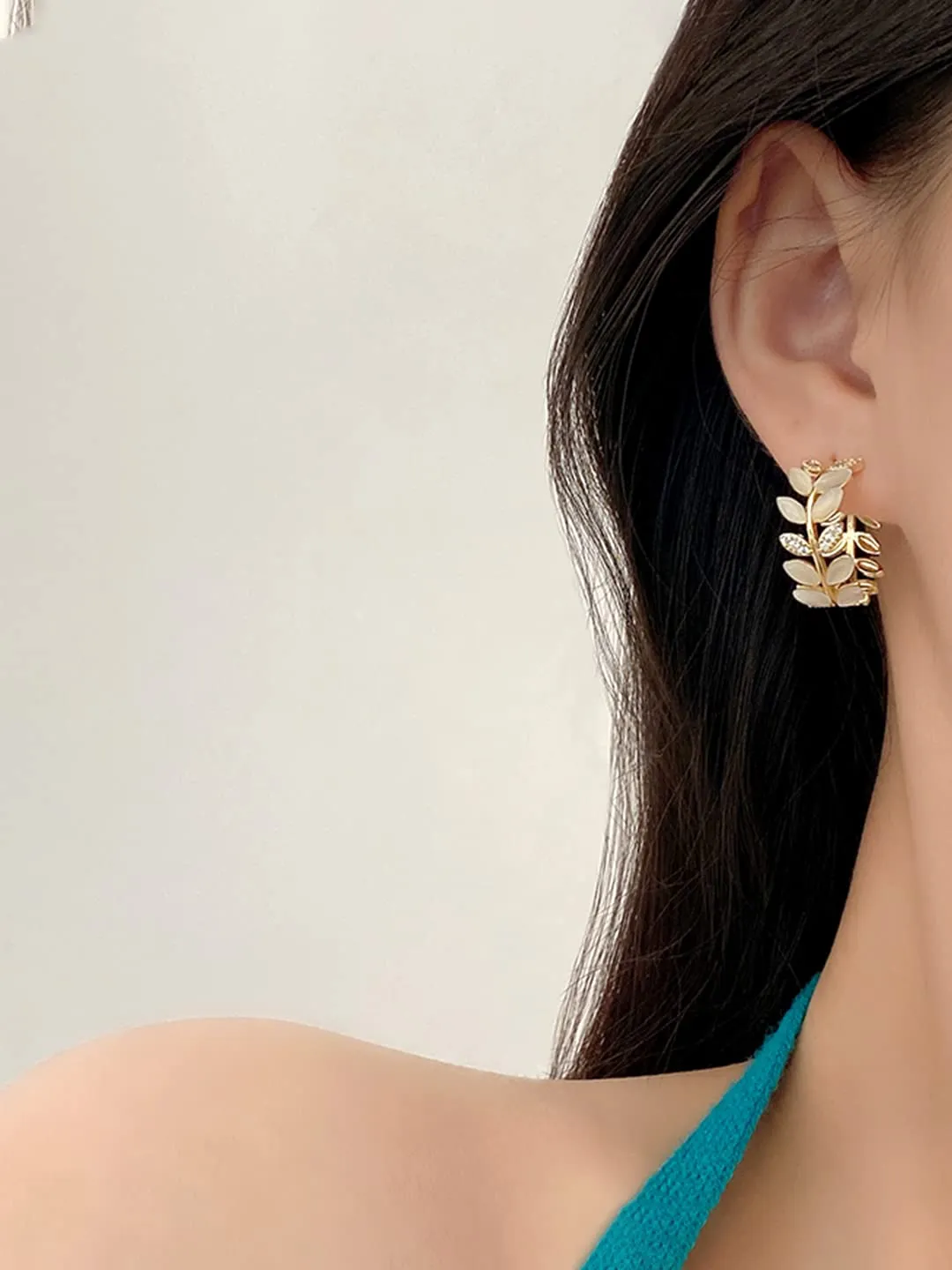 Yellow Chimes Earrings For Women Gold Toned Leaflet Designed Crystal Stone Studded Half Bali Clip On Hoop Earrings For Women and Girls